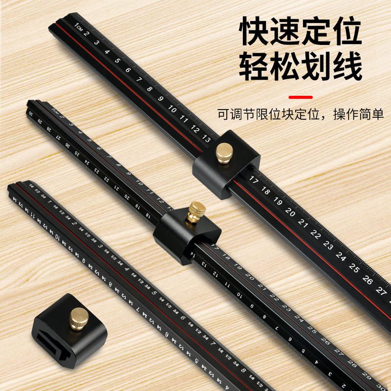 Thước Kẻ Gỗ Chữ L Có Con Trượt Định Vị Hệ Mét và Inch