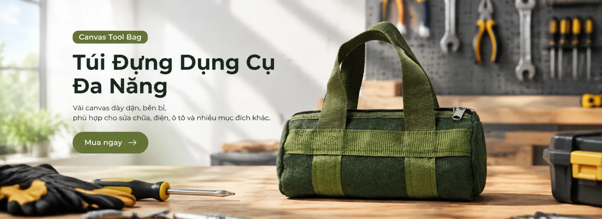 Túi Đựng Dụng Cụ Vải Bạt Tròn Dày Dặn Cho Thợ Điện & Sửa Xe